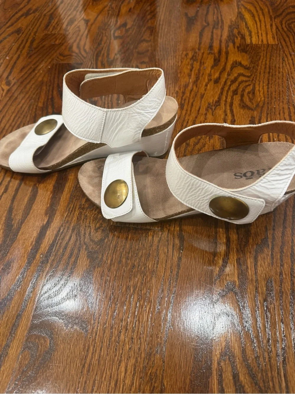 Taos Carousel 3 White Wedge Sandals with Brass Accents - Comfort Padded Footbed!